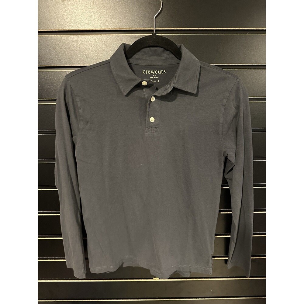 J.Crew Crewcuts Kids Size 12 Long Sleeve Polo - Dark Grey EUC